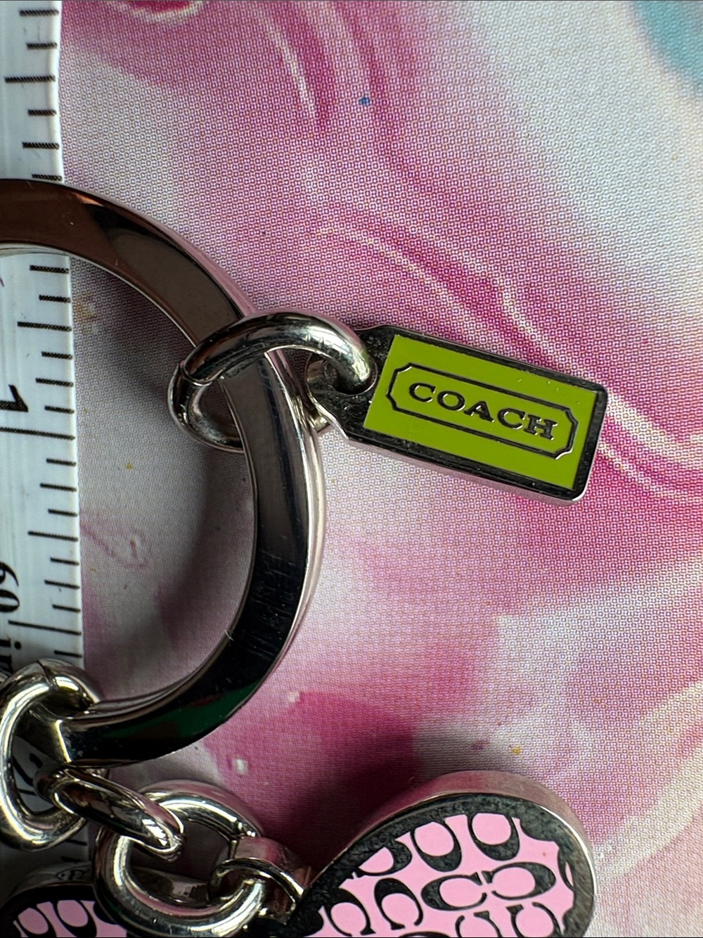 Coach Pink Signature Butterfly Key Ring with Green Accent - Picture 2 of 3